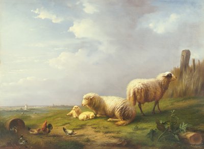 Schafe und Hühner in einer Landschaft, 19. Jahrhundert von Eugene Joseph Verboeckhoven